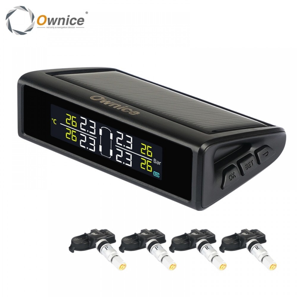 Ownice Car Auto Solar Power TPMS Tire Pressure Monitoring 4 External Internal Sensors alarm security System Color Display