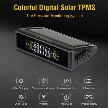 Ownice Car Auto Solar Power TPMS Tire Pressure Monitoring 4 External Internal Sensors alarm security System Color Display