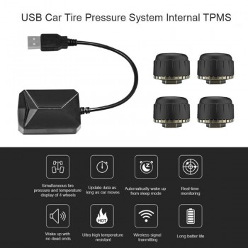 Car TPMS Tire Pressure Monitor Alarm System Kit with 4 External Sensors for Android Video Player Auto Security Alarm Systems USB