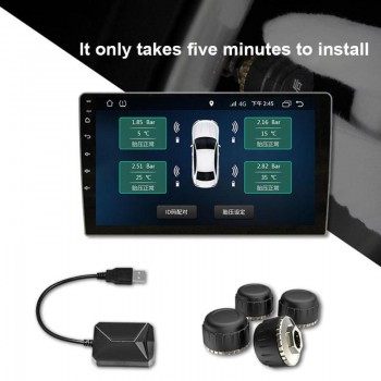 Car TPMS Tire Pressure Monitor Alarm System Kit with 4 External Sensors for Android Video Player Auto Security Alarm Systems USB