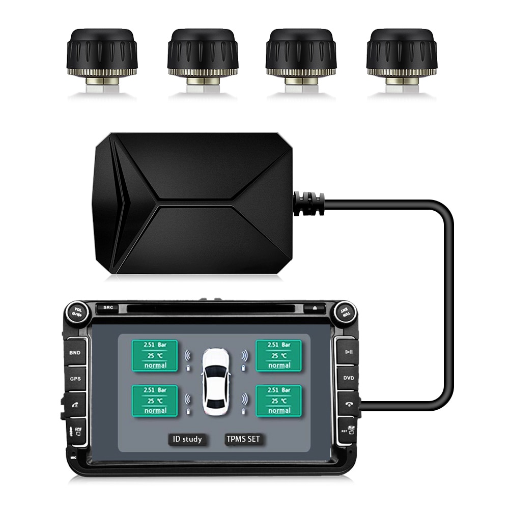 Powerful TPMS USB Android Tire Pressure Monitoring System with 4 External Sensors 5V 116 psi Tyle Alarm System For Most Vehicles