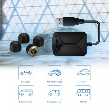 Powerful TPMS USB Android Tire Pressure Monitoring System with 4 External Sensors 5V 116 psi Tyle Alarm System For Most Vehicles