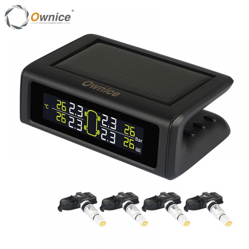 Ownice Smart Wireless Car TPMS security Tyre Pressure Monitoring alarm System Solar Power Digital 4 External Internal Sensor