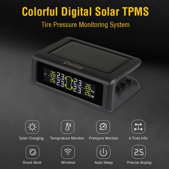 Ownice Smart Wireless Car TPMS security Tyre Pressure Monitoring alarm System Solar Power Digital 4 External Internal Sensor