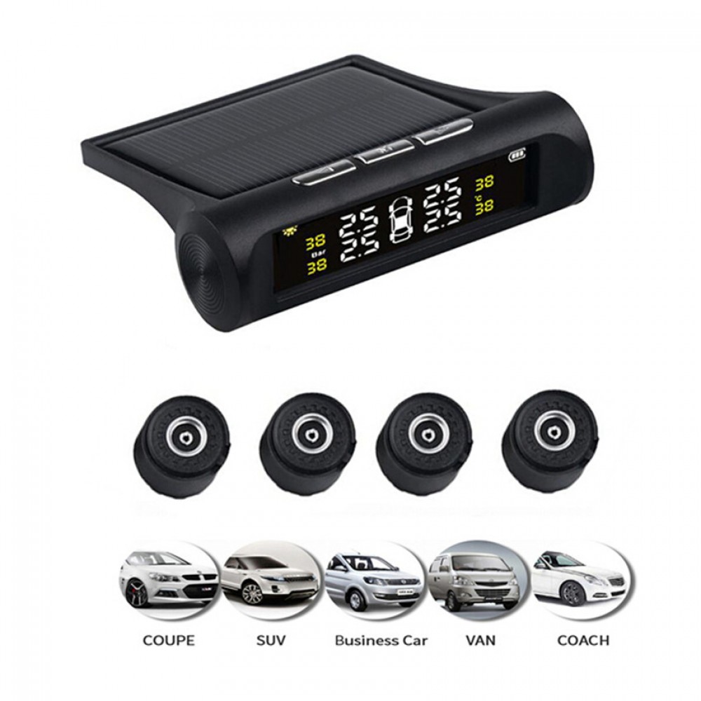 Solar USB charging Real time temperature monitor TPMS high and low tire pressure alarm digital tire pressure monitoring system