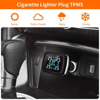 C100 Car Tire Pressure Monitoring System Cigarette Lighter Plug TPMS LCD Display Waterproof 4 External Sensors USB Charging