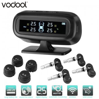 VODOOL Smart Car TPMS Tire Pressure Monitor System Solar Charging LCD Digital Display Temperature Warning Security Alarm System
