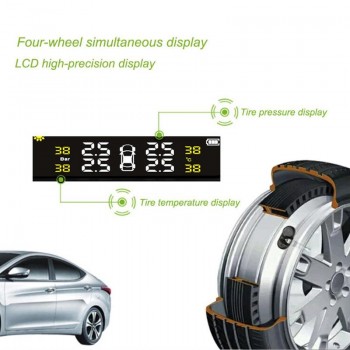VODOOL Smart Car TPMS Tire Pressure Monitor System Solar Charging LCD Digital Display Temperature Warning Security Alarm System