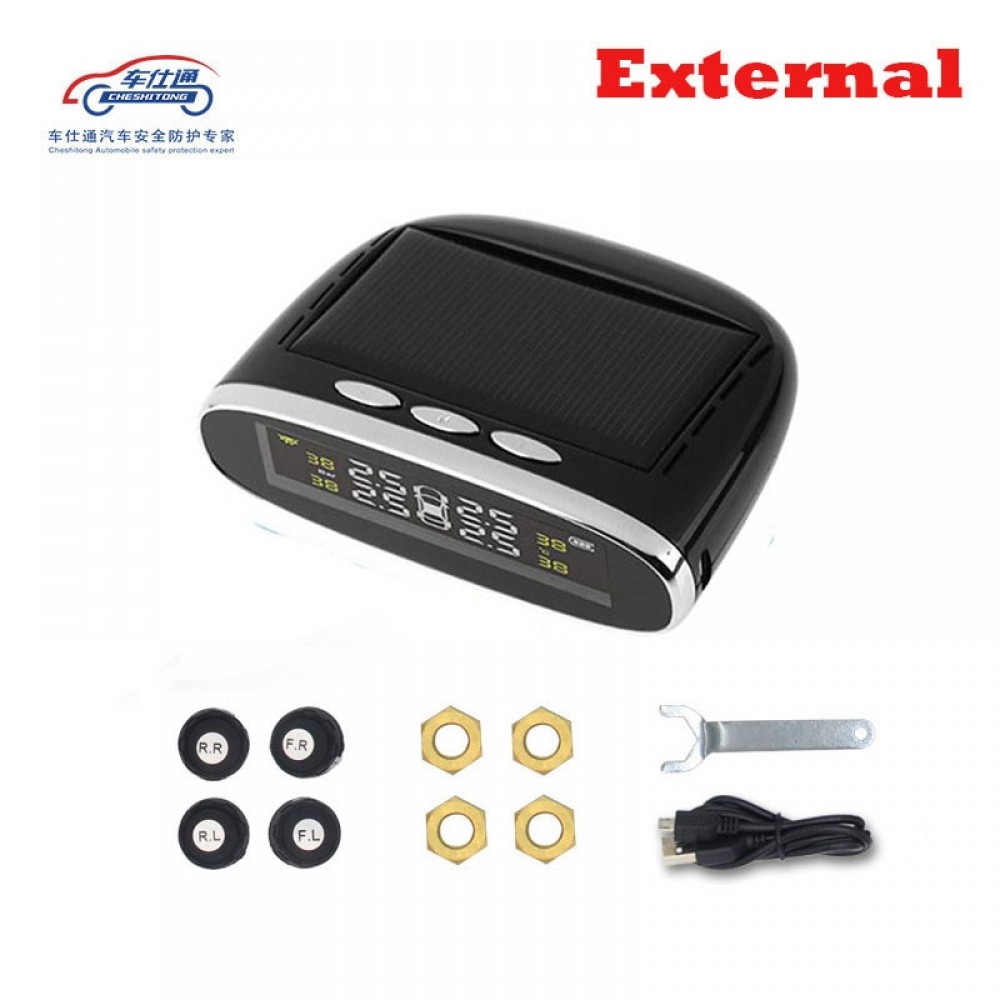 Car TPMS tire pressure monitor round wireless tire pressure monitoring alarm system LCD color display two installation methods