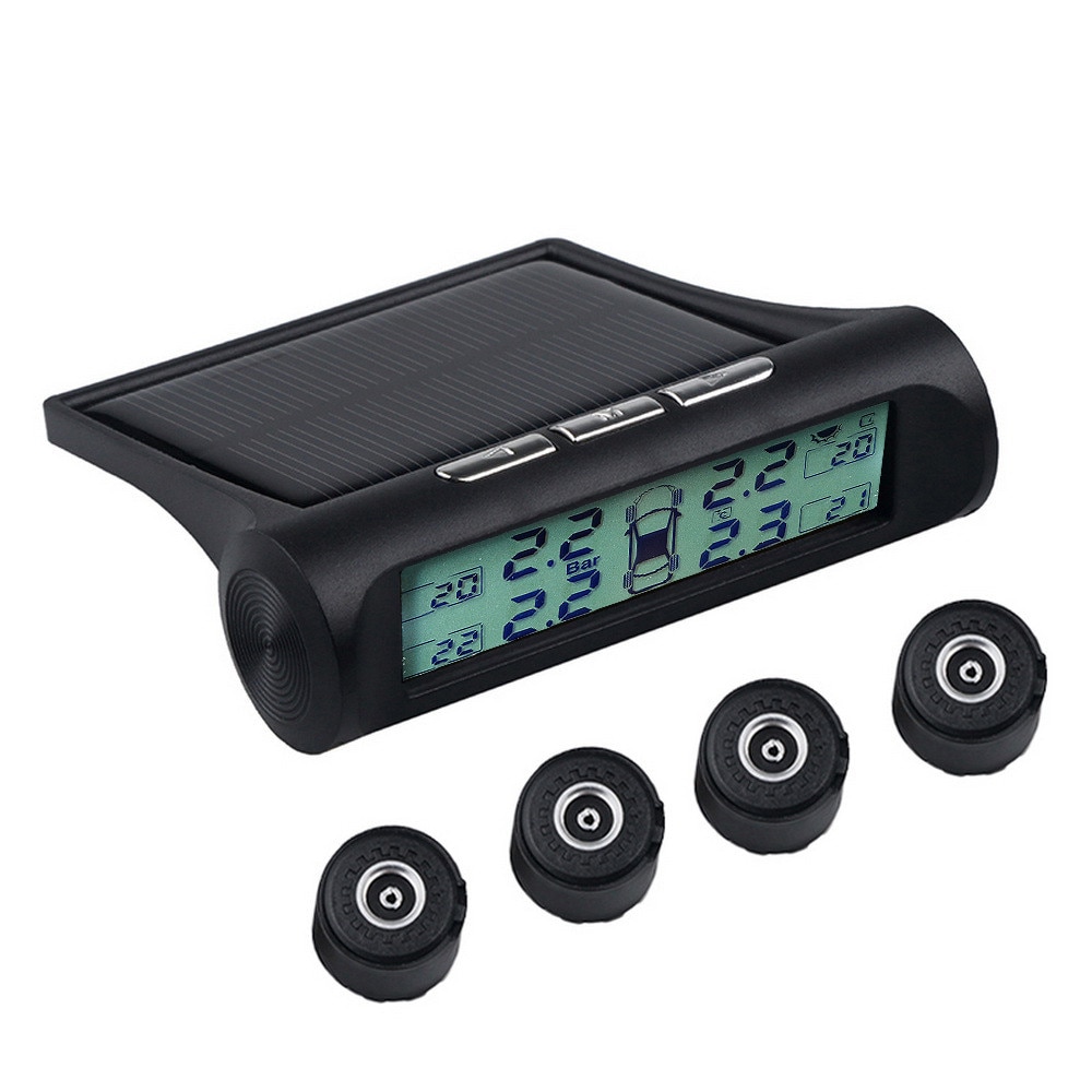 HD Digital LCD Display Auto Alarm tool Wireless 4 external Sensor USB or Solar Charging Car TPMS Tire Pressure Monitoring System