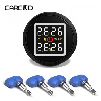 CAREUD D580 Cigarette Lighter Auto Alarming TPMS Tire Pressure Monitoring System with USB Socket 4 Internal / External Sensors