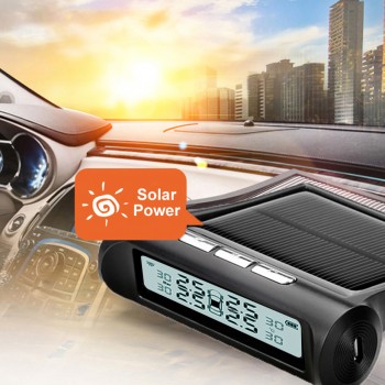 Solar TPMS  Visture D01W Tire Pressure Alarm Monitor System Car Display 4 External Sensor Alert Temperature Warning
