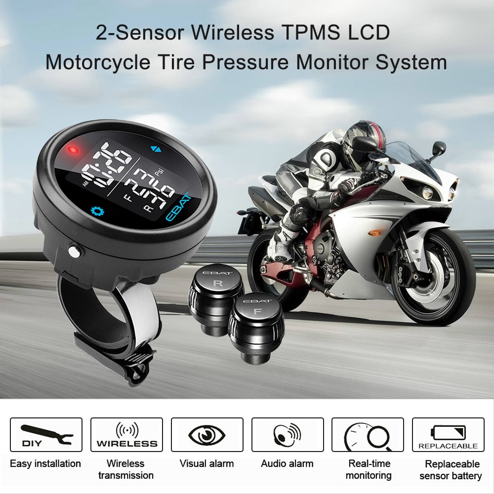 Steelmate Motorcycle TPMS Tire Pressure Monitor System EBAT ET-910AE 2-sensor Wireless LCD Display Moto alarm system
