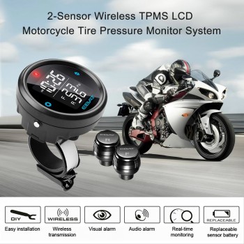 Steelmate Motorcycle TPMS Tire Pressure Monitor System EBAT ET-910AE 2-sensor Wireless LCD Display Moto alarm system