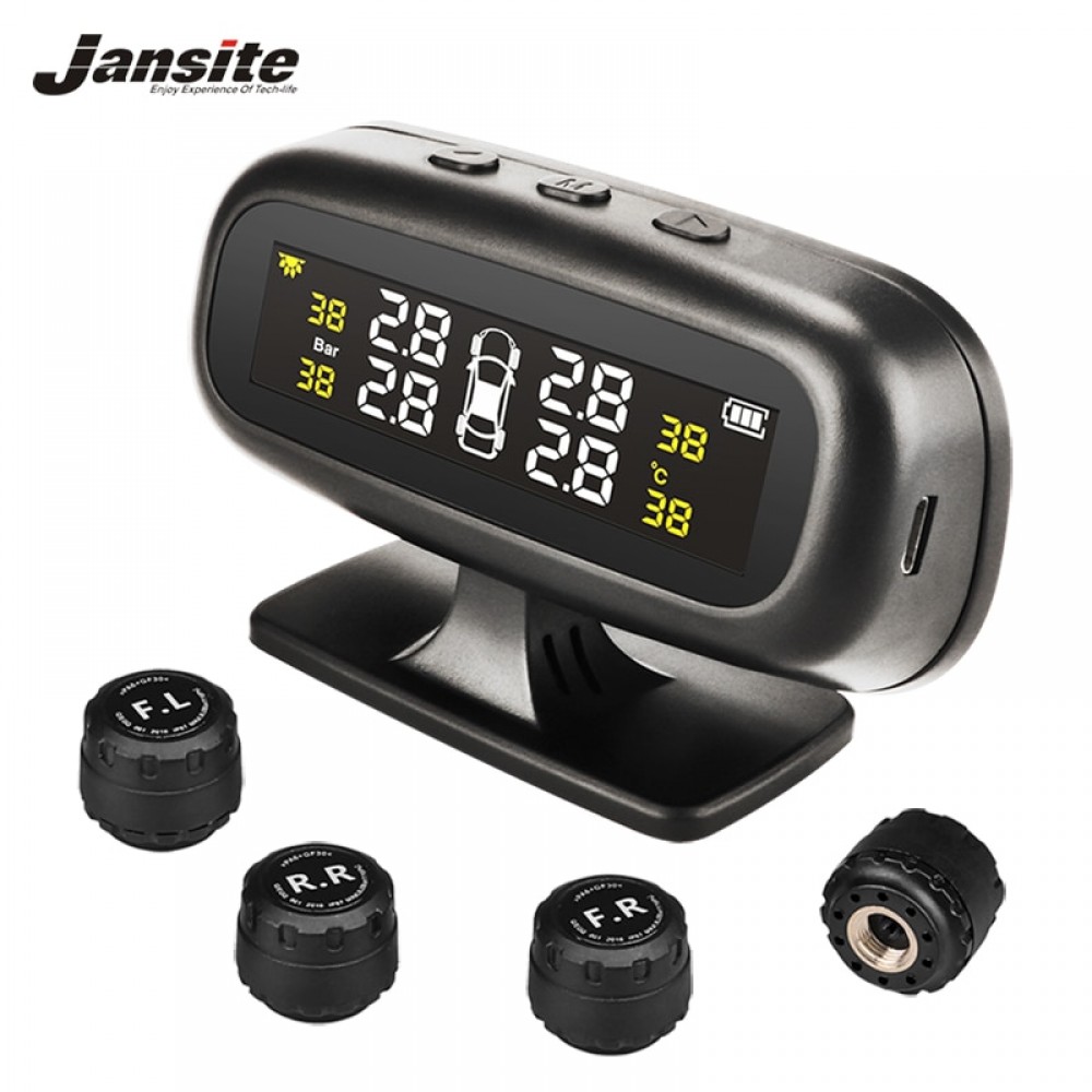 Solar TPMS Car Tire Pressure Alarm Monitor System Display Intelligent Temperature Pressure Abnormal Audible Alarm with 4 Sensors