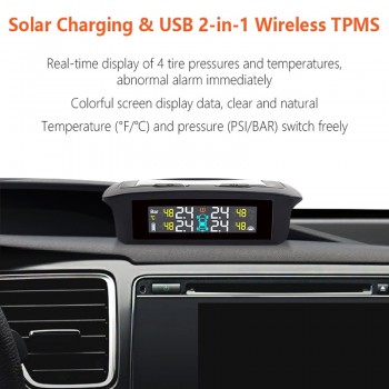 TPMS Sensor Tire Pressure Monitoring System Power Universal Wireless Real-time Displays 4 Tire Pressure Temperature Solar TPMS