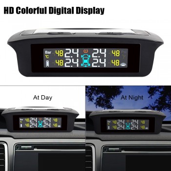 TPMS Sensor Tire Pressure Monitoring System Power Universal Wireless Real-time Displays 4 Tire Pressure Temperature Solar TPMS