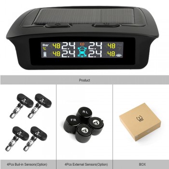 TPMS Sensor Tire Pressure Monitoring System Power Universal Wireless Real-time Displays 4 Tire Pressure Temperature Solar TPMS