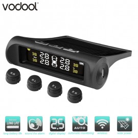 VODOOL Solar Power Smart Wireless TPMS Car Tire Pressure Monitoring System LCD Digital Display Temperature Warning Alarm System