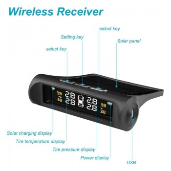 VODOOL Solar Power Smart Wireless TPMS Car Tire Pressure Monitoring System LCD Digital Display Temperature Warning Alarm System