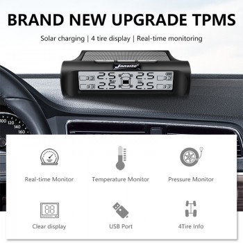 Jansite Smart Car TPMS Tyre Pressure Monitoring System New Upgrade Display Mode Solar Power+USB Charging Real-time Monitoring