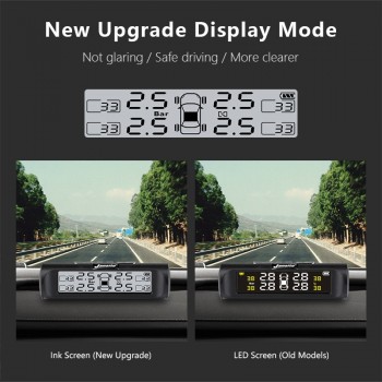 Jansite Smart Car TPMS Tyre Pressure Monitoring System New Upgrade Display Mode Solar Power+USB Charging Real-time Monitoring