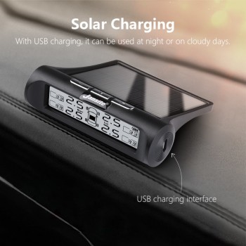 Jansite Smart Car TPMS Tyre Pressure Monitoring System New Upgrade Display Mode Solar Power+USB Charging Real-time Monitoring