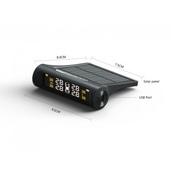 TUAO Smart Car TPMS Tire Pressure Monitoring System Solar Power Charging  LCD Display Tyre pressure sensor Auto alarm system
