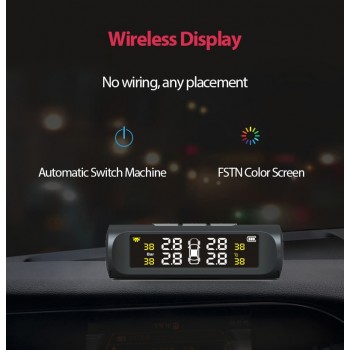TUAO Smart Car TPMS Tire Pressure Monitoring System Solar Power Charging  LCD Display Tyre pressure sensor Auto alarm system