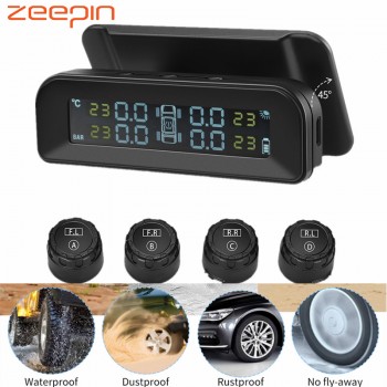 ZEEPIN C260 Tire Pressure Monitoring System Solar TPMS Universal Real-time LCD Screen Tyre Pressure Alarm with 4 External Sensor