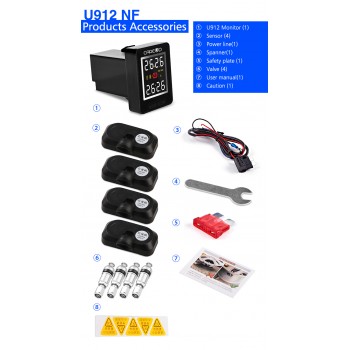 CAREUD U912 TPMS Tire Pressure Monitoring System Wireless Auto Alarm with 4 Internal Sensors for Toyota Mazda Nissan Honda