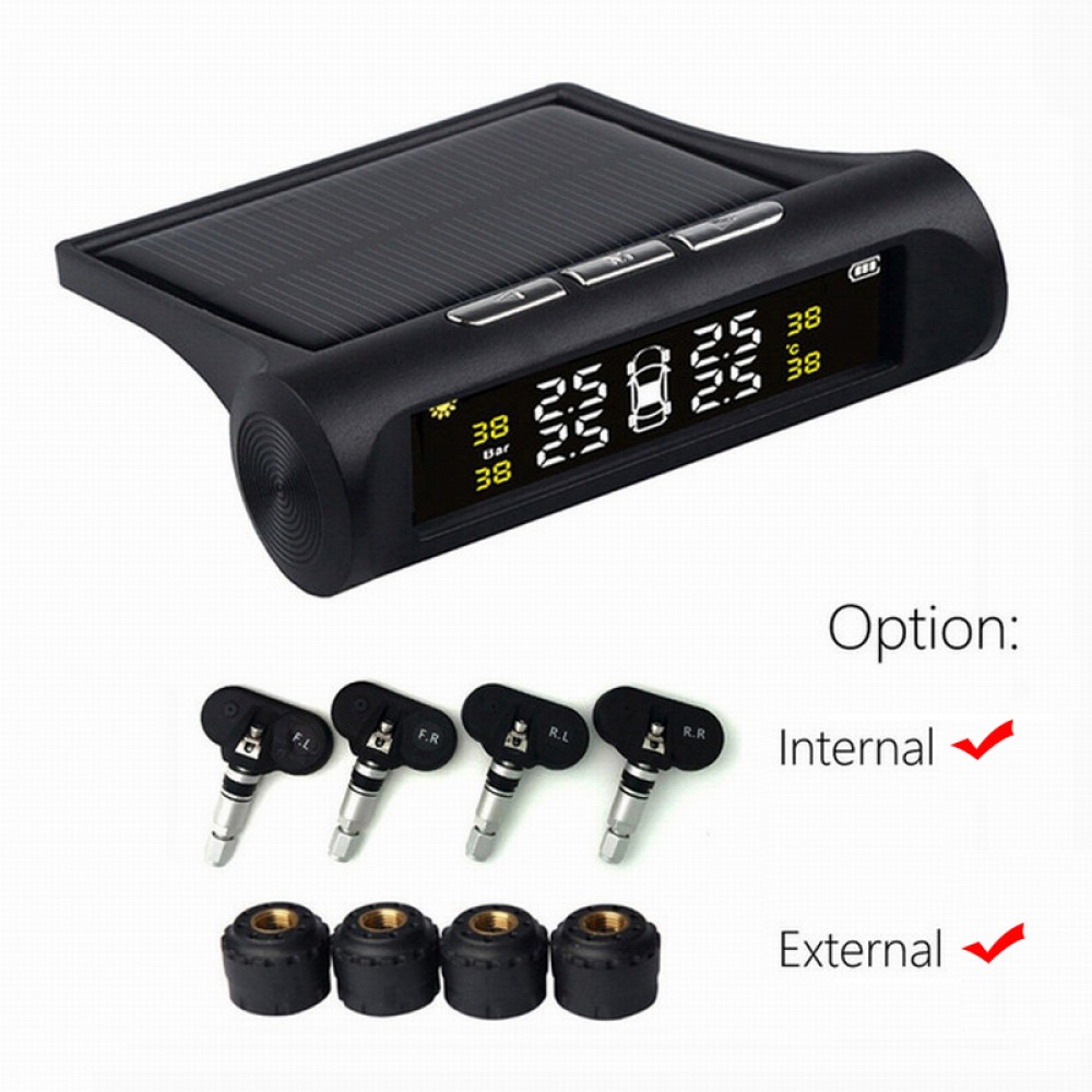 Solar TPMS Wireless Tire Pressure Monitoring System Solar Charging TPMS Internal / External Sensors Cars Tyre TPMS LCD Display