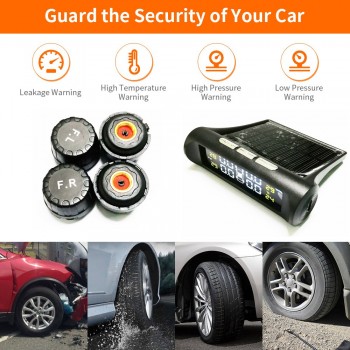 Solar TPMS Wireless Tire Pressure Monitoring System Solar Charging TPMS Internal / External Sensors Cars Tyre TPMS LCD Display