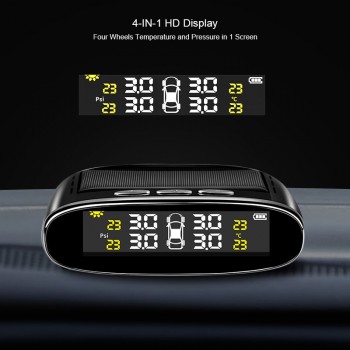 Junsun Smart TPMS Tyre Pressure Monitoring Solar System Car Tire Security Temperature Safety Diagnostic Tool 4 Internal/External