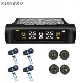 YASOKRO Solar TPMS Car Tire Pressure Alarm Monitor System Solar Charging LCD Display 4 External Sensor Temperature Sensor