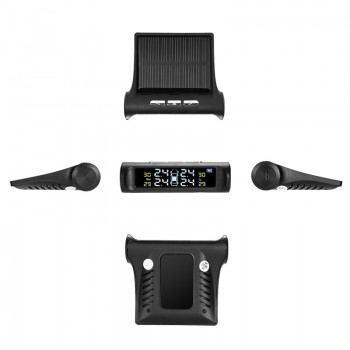 YASOKRO Solar TPMS Car Tire Pressure Alarm Monitor System Solar Charging LCD Display 4 External Sensor Temperature Sensor