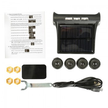YASOKRO Solar TPMS Car Tire Pressure Alarm Monitor System Solar Charging LCD Display 4 External Sensor Temperature Sensor