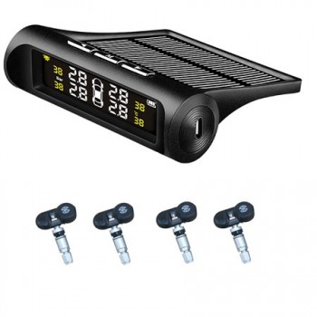 YASOKRO Solar TPMS Car Tire Pressure Alarm Monitor System Solar Charging LCD Display 4 External Sensor Temperature Sensor