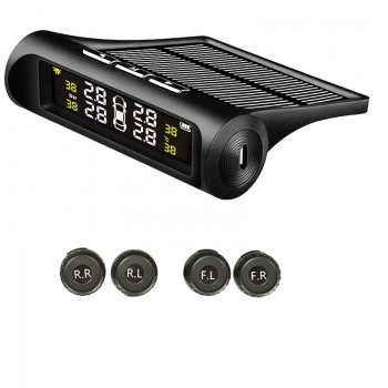 YASOKRO Solar TPMS Car Tire Pressure Alarm Monitor System Solar Charging LCD Display 4 External Sensor Temperature Sensor