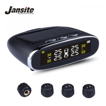 Jansite Car Solar Powered TPMS Car Tire Pressure Monitor System Wireless 4 External or Internal Sensors Color digital screen