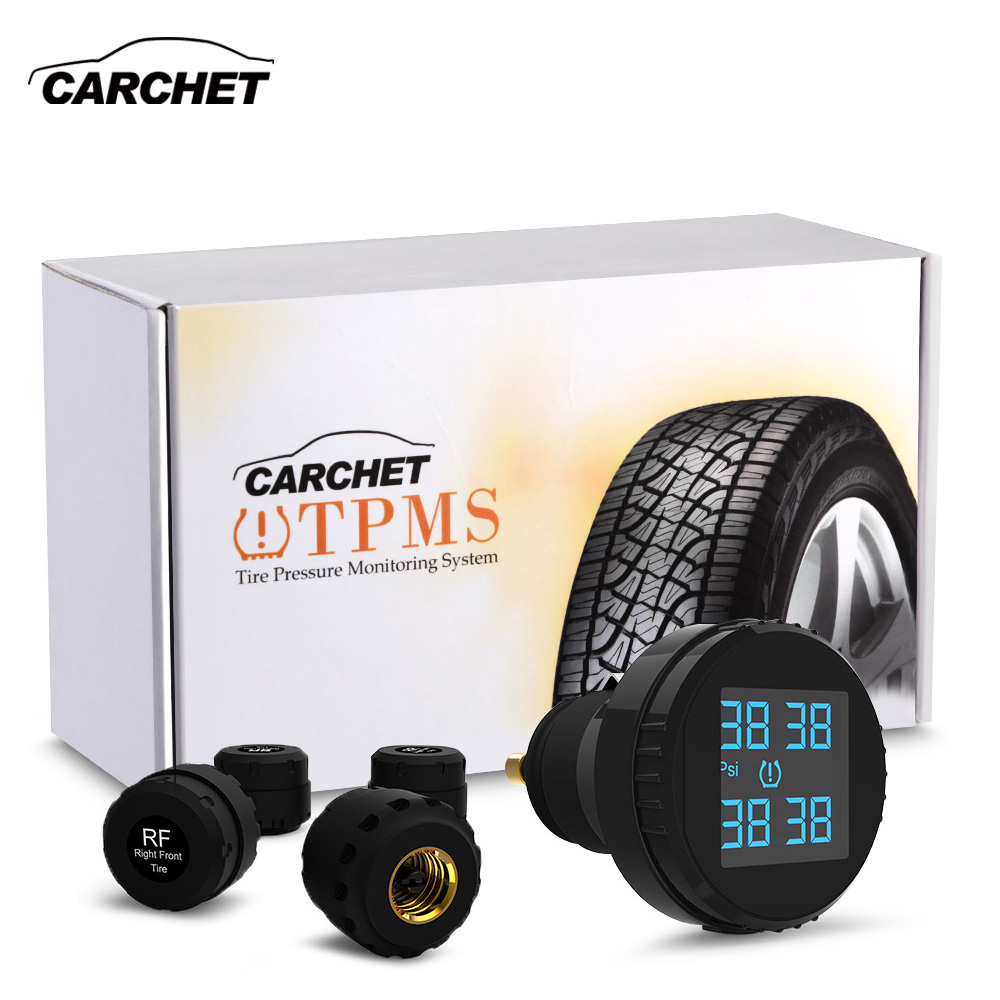 CARCHET Car TPMS Tyre Pressure Monitoring System 4 External Sensors Cigarette Lighter Car Tire Pressure Alarm 0-8Bar 0-116PSI