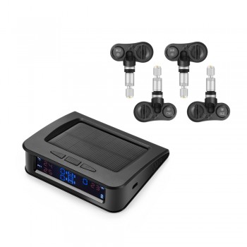 Rectangle Solar Powered TPMS Car Tire Pressure Monitor System 4 External Sensors Temperature Real Time Digital Display Alarm