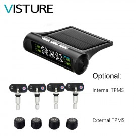 Solar TPMS Tire Pressure Alarm Monitor System Wireless 4 Internal / External Sensor Car Temperature Solar Power T06N T06W