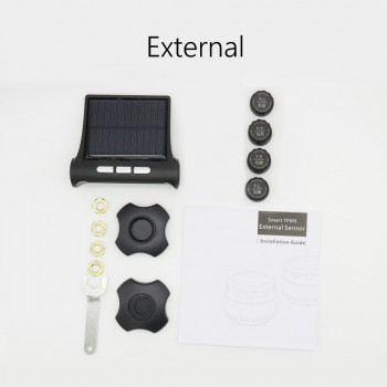 Solar TPMS Tire Pressure Alarm Monitor System Wireless 4 Internal / External Sensor Car Temperature Solar Power T06N T06W