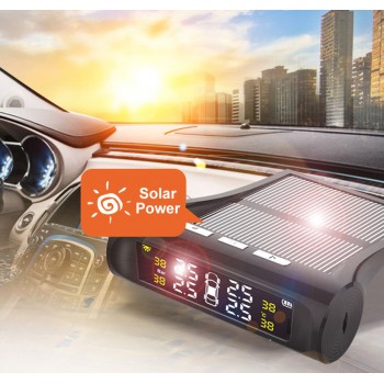 Solar TPMS Tire Pressure Alarm Monitor System Wireless 4 Internal / External Sensor Car Temperature Solar Power T06N T06W