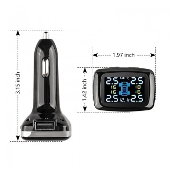 Jansite Car TPMS Tire Pressure Monitoring System USB port Display Screen four Sensors Cigarette Lighter Real Time Auto Detectors