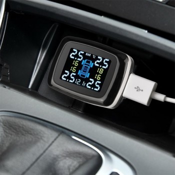 Jansite Car TPMS Tire Pressure Monitoring System USB port Display Screen four Sensors Cigarette Lighter Real Time Auto Detectors