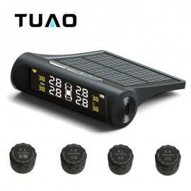TUAO Car TPMS Tire Pressure Monitoring System Solar Power charging LCD Display External Sensor Auto Alarm System Car electronics