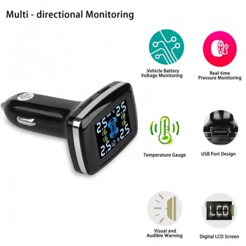 Smart Car TPMS Tire Pressure Monitoring System with 4 External Sensors Auto Security Alarm Systems for Tyre Cigarette Lighter