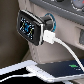 Smart Car TPMS Tire Pressure Monitoring System with 4 External Sensors Auto Security Alarm Systems for Tyre Cigarette Lighter